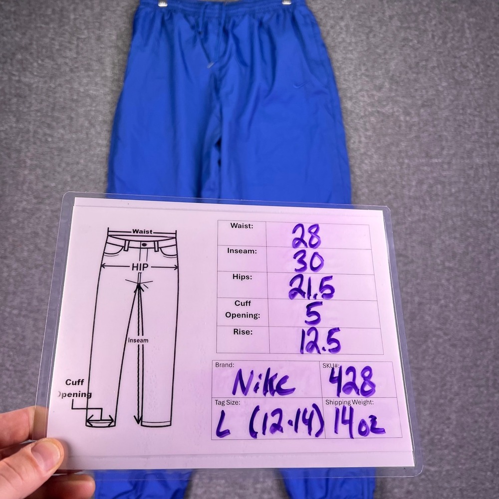 VTG 90s Nike Track Pants Womens L Blue Nylon Windbreaker Athletic Jogger Retro - Picture 4 of 13